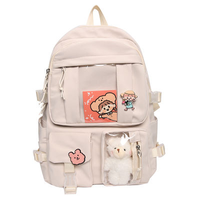 EST New Large Capacity Women Backpack Transparent Waterproof Nylon Girls Schoolbag Teenager Book Bag Preppy Kawaii Pendant PVC