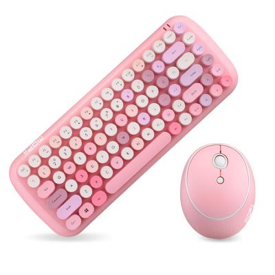 Cute Pink Wireless Keyboard Office Wireless Mouse 2.4G Keyboard and Mouse Set Round Key Cap Girly Pink Keyboard Mini Gaming