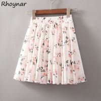 {Summer skirt} กระโปรงลายดอกไม้ผู้หญิงที่มีเอวยางยืดทรงหลวมๆสวยงามในฤดูร้อนดีไซน์แสนสบายแบบสาวหวานเสื้อผ้าแฟชั่นเกาหลี