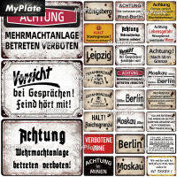 Lupeishop Vintage เยอรมัน Achtung ป้ายโลหะป้ายดีบุกป้ายตกแต่ง Plaque - Retro Home Wall Door Decor บาร์ป้ายและแผ่นโปสเตอร์สำหรับนักสะสมและผู้ที่ชื่นชอบ