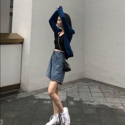 Women Korean Fashion High Waist Short Jeans Loose Silm Denim Shorts Casual Wide Leg Shorts