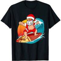 Large Size XS-6XL Solid Color Printing Christmas in July Hawaiian Santa Surfing Mele  T-Shirtเสื้อยืด เสื้อคู่รัก