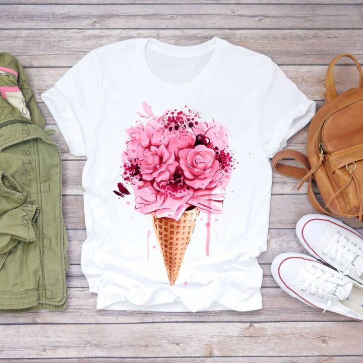 premium-o-neck-women-flower-ice-cream-fashion-lady-t-shirts-ladies-womens-graphic-female-tee-t-shirt