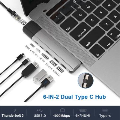 Dual USB C Hub Thunderbolt 3 Dock with 4K HDMI Gigabit Ethernet Rj45 1000M TF/SD Reader PD 100W Adapter for MacBook Pro/Air M1 USB Hubs