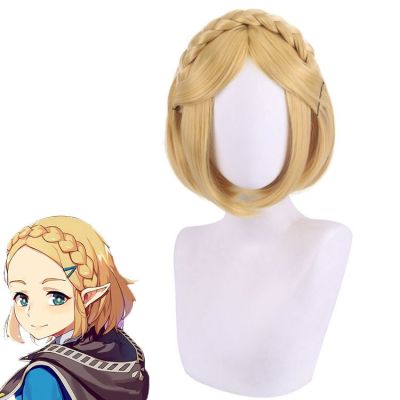 Anime 35CM Game Zelda: Breath Of The Wild Princess Zelda Wigs Short Blonde Heat Resistant Hair Cosplay Wigs