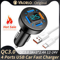 VAORLO 3A QC3.0ที่ชาร์จแบบเร็วรถยนต์4พอร์ต + 3 * 2.4A 12-24โวลต์ชาร์จการตรวจจับแรงดันไฟฟ้าได้อย่างรวดเร็วสำหรับช่องเสียบรถยนต์ที่มี Kabel Set ชาร์จ Type-C