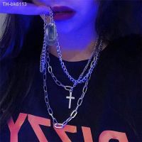 ☃ 2022 Personality Hip Hop Multilayer Necklace Metal Cross Pendant Silver Color Chain Necklace for Women Men Unisex Jewelry чокер