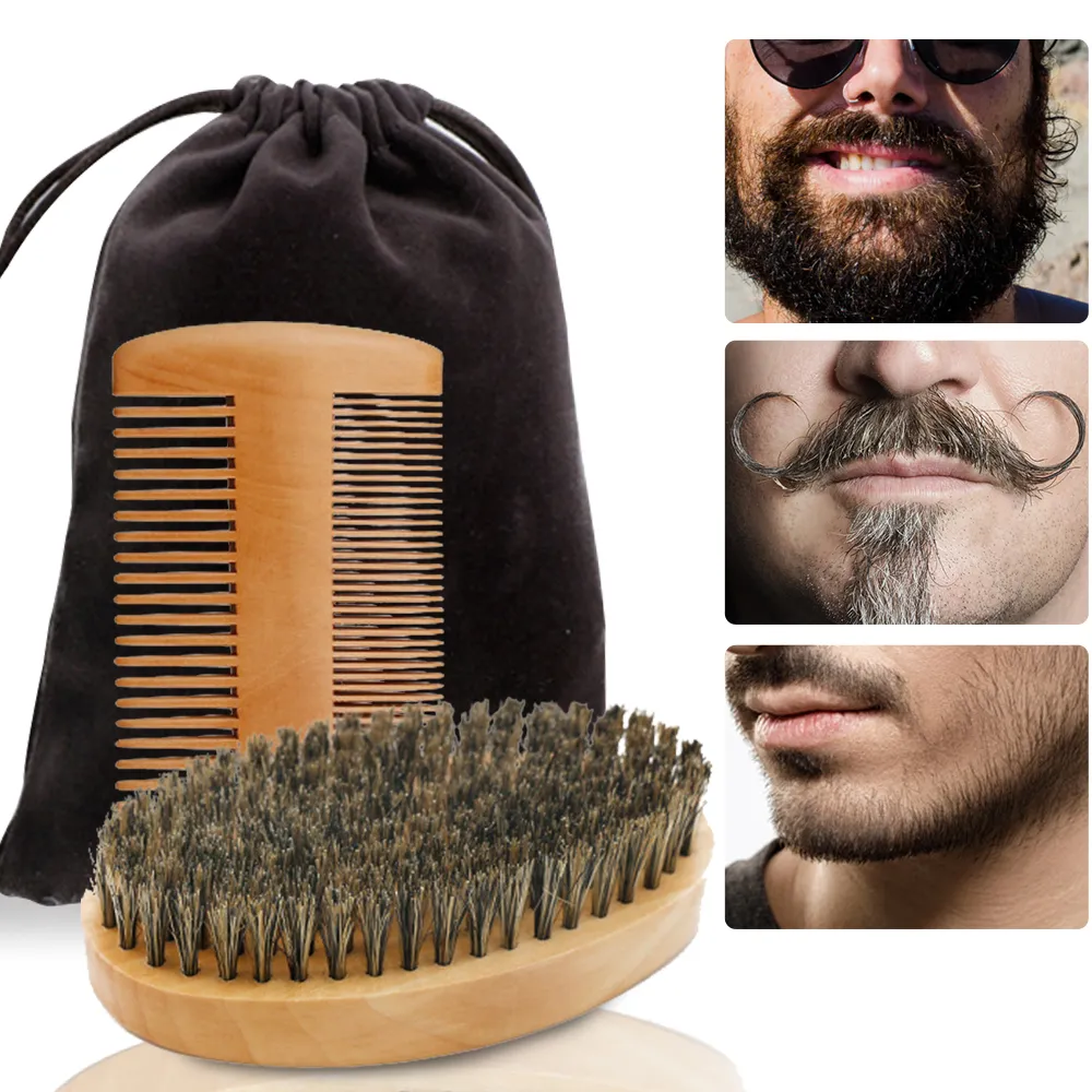 Natural Soft Boar Bristle Wood Beard Brush Beard Hair Comb Set Hairdresser  Shaving Tools for Men Mustache Comb Kit With Bag | Lazada PH