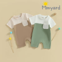 Mmyard ชุดรอมเปอร์เด็กผู้ชายเด็กผู้หญิง,ชุดรอมเปอร์ฤดูร้อนแขนสั้นคอกลมสีปะติดจัมพ์สูทสั้นลำลองงานปาร์ตี้