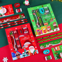 VEW8 6pcs Christmas stationery set ดินสอเหลายางลบไม้บรรทัดชุดของขวัญสำหรับเด็ก School Office writing Supplies