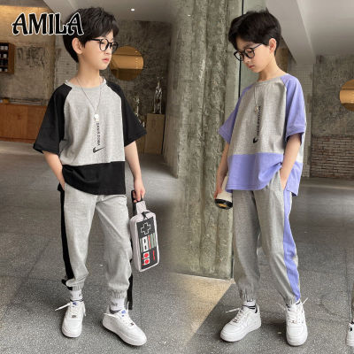 AMILA เสื้อผ้าเด็กผู้ชายสวมใส่แขนสั้นฤดูร้อน