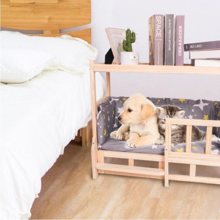 gregory-ที่นอนสุนัข-ที่นอนแมว-บ้านหมา-บ้านแมว-เตียงสัตว์เลี้ยง-เตียงไม้-เตียงสัตว์เลี้ยงไม้สองชั้นหรูหราพร้อมเตียงไม้-ที่นอนและหมอน-wooden-dog-bed-small-cat-pet-beds