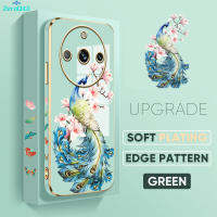 [ฟรีสายคล้อง] เคสมือถือสำหรับ Realme 11 Pro 5G Realme 11 Pro + 5G เคสนิ่มลายขอบสี่เหลี่ยมนกยูงเคสโทรศัพท์ชุบหรูหรา