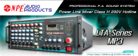 เครื่องขยายเสียง และเครื่องผสมสัญญาณเสียง Power MIXER NPE LTA-1500 MP3 FREQ  20Hz - 20KHz  6 MIC 6 AUX  MASTER 3 EQ  OUTPUT POWER  1500W at 4OHM  800W at 8OHM  LINE OUTPUT  1500 W  1500 W  100V  1500 W