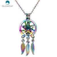 C729 Rainbow สี Beaty Dream Catcher Pentagram leaf Cage จี้ Aroma Essential Oil Diffuser Locket สร้อยคอ-GONGXI