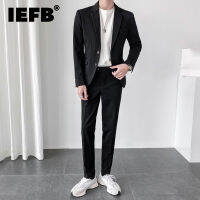 IEFB Mens Clothing Trend Casual Handsome Two-piece Suit Mens British Wedding Dress Black Grey Slim Fashion Clothes 9Y8769