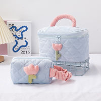 【cw】PURDORED 1 Set Solid Color Flower Makeup Bag Set Zipper Large Soft Corduroy Cosmetic Bag Female Travel Make Up Beauty Case Set ！