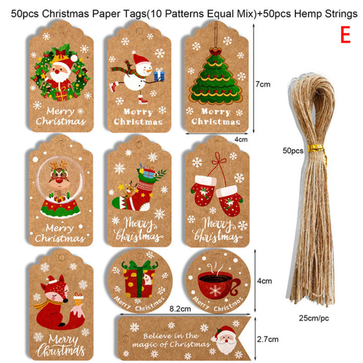 rayua-50pcs-christmas-tags-กระดาษคราฟท์การ์ดป้ายแท็ก-diy-แขวนแท็กตกแต่งบัตรของขวัญ