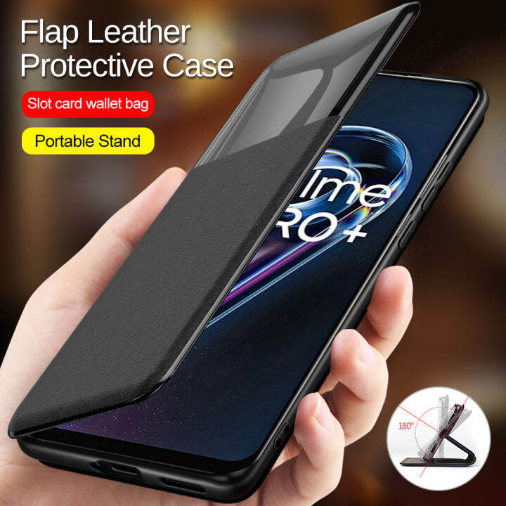 เคสหนังสำหรับ Realme 9 Pro Plus,เคสกันกระแทกฝาพับอัจฉริยะแบบครึ่ง ...