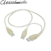 Transparent USB 2.0 Y Type Splitter Data Cable 1 Male to 2 Male 3A Male for external Mobile hard disk Drive with Extral Power