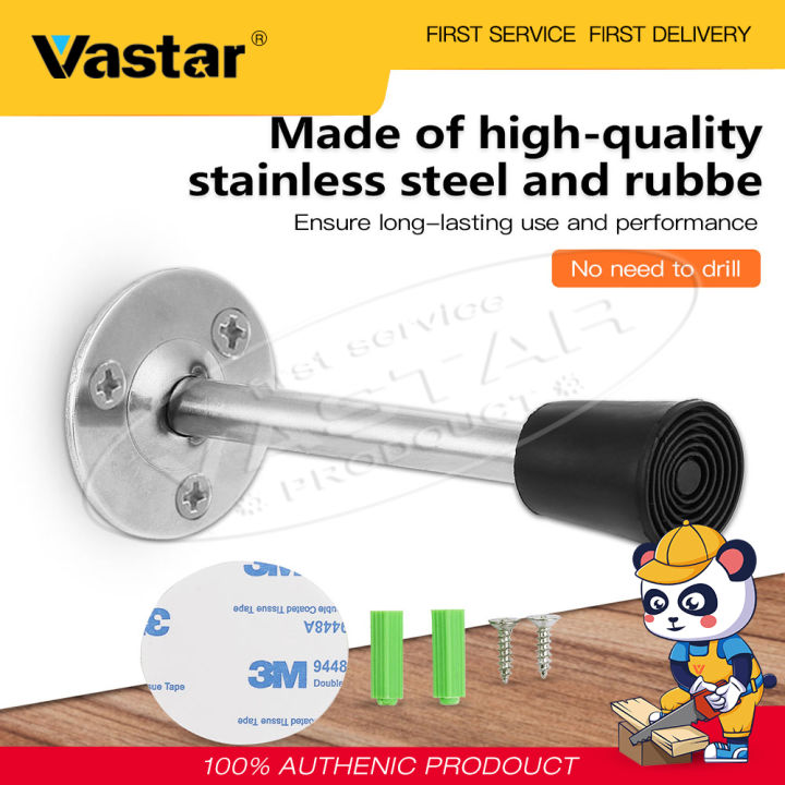 vastar-กระบอกกันชนประตูสแตนเลสแผ่นยางติดผนัง-ไม่มีการเจาะ