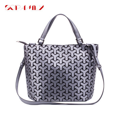Fashion Women Shoulder Bags Bucket Bag Geometic Sequins Mirror Laser Plain Folding Bags Luminous Handbags PU Casual Tote Bao Bag