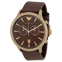 นาฬิกาข้อมือผู้ชาย EMPORIO ARMANI Classic Chronograph Brown Dial Brown Leather Mens Watch AR1793