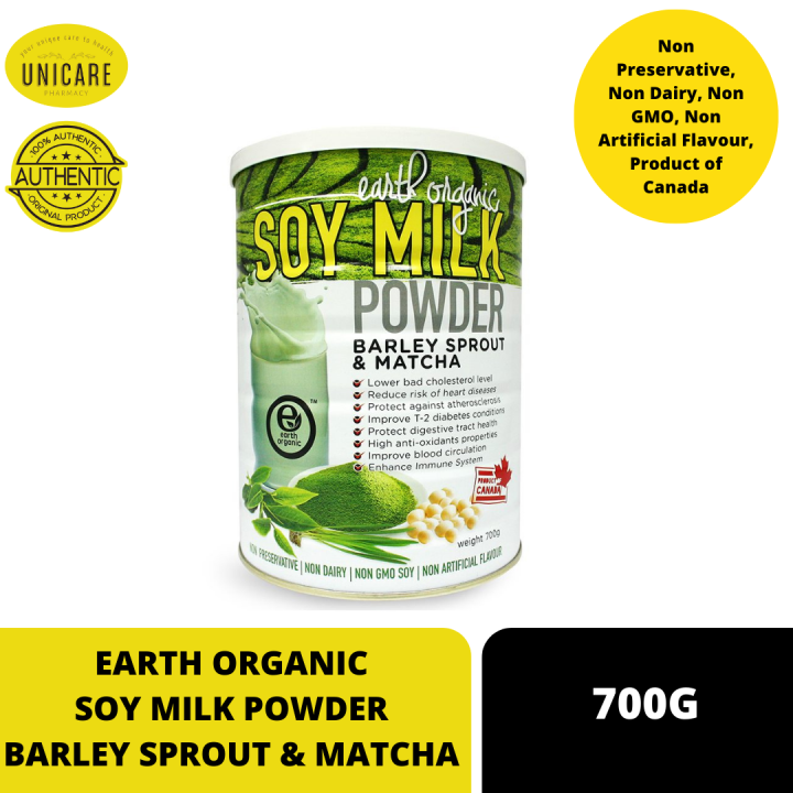 EARTH ORGANIC SOY MILK POWDER BARLEY SPROUT & MATCHA 700G. Non