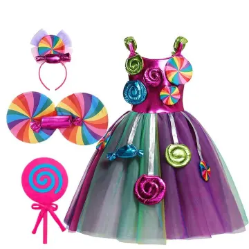 Sweet Lollipop Candy Kids Dress Carnival Party Little Girl Birthday Costume  Fancy Rainbow Tutu Children Wedding Clothes