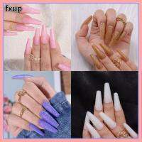 FXUP เครื่องทำเล็บมือแบบกดบนเล็บแบบ DIY เล็บปลอมที่สวมใส่ได้สีทึบคมชัดเจาะแบบยาวฝรั่งเศส