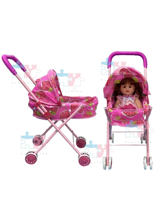 BABY DOLL WITH SOUNDS AND METAL STROLLER CUTE RUBBER DOLLS STROLLERS