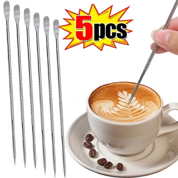 5Pcs Latte Pull Flower Stainless Steel Coffee Decorating Art Pen