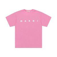 คอกลมโลโก้ MARNI ขนาดไมโครสำหรับผู้หญิงแขนสั้นเสื้อยืดพิมพ์ลายตัวอักษรทรงหลวมลำลองแขนสามส่วนของผู้ชายฤดูร้อน