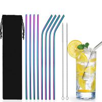 304 Stainless Steel Straws Reusable Metal Drinking Straw Straight Bent Straws Set with Cleaner Brush Home Bar Party Accessory Specialty Glassware