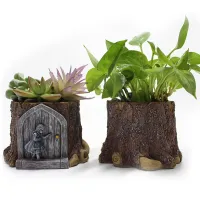 ✿✙✲ Exquisite Design Resin Flower Pot Girl At Doorway Drainage Hole Wide Stable Base Succulent Planter For Plant Garden Home Decor