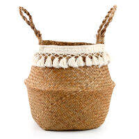 2021Seagrass white basket for decoration laundry basket woven basket gift basket handmade tassel Vase christmas basket angelacoco