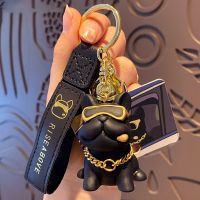 Cute Dog Bulldog Keychain Bag Pendant Resin Fighting French Keyring Colorful Car Anime Key Chains For Women Trinket Jewelry Gift