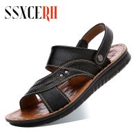 New Mens Summer New Sandals and Slippers Mens Leather Sandals Adult Thick-soled Beach Shoes Non-slip Open-toe Leather Sandals