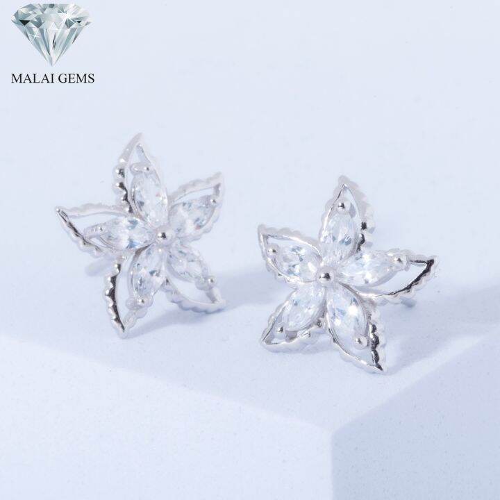 malai-gems-ต่างหูเพชร-เงินแท้-silver-925-เพชรสวิส-cz-เคลือบทองคำขาว-รุ่น155-e016-71แถมกล่อง-ต่างหูcz-ต่างหูเงินแท้