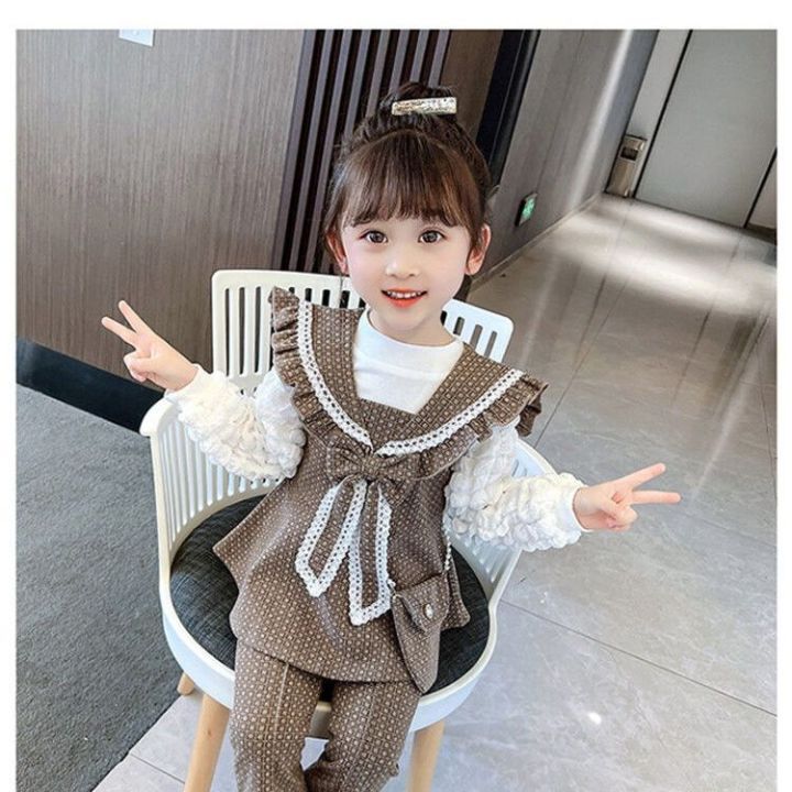 new-female-baby-girl-suits-autumn-lace-bowknot-is-han-edition-children-fashionable-western-style-jacket-lattice-three-piece-suit