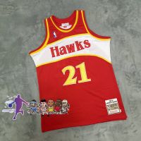 NBA Basketball Men’S Mitchellness Jersey Atlanta Hawks #21 Dominique Wilkins 1986-87 High Density Embroidered Mesh Jerseys Red