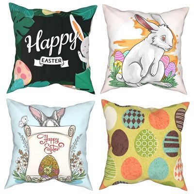 Easter Throw Pillow Covers Set of 4, 18X18Inch Bunny Decorative Square Throw Pillow Cover Cushion Covers Pillowcase