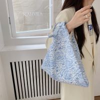 25244 Jacquard Blue Rose Combination Large Capacity Carrying Case Clutch Organizing Folders Womens Tote Shoulder Bag