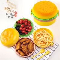 ❀▬ 1pc Portable Student Hamburger Lunch Box Double-Deck Cute Microwave Lunch Oven Bento Box Children Fruit Fresh-Keeping Box Gift