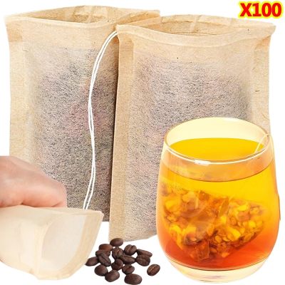 ถุงชา100ชิ้นพร้อมถุงชาเปล่าถุงเก็บของสำหรับ Bubuk Teh ใบกาแฟถุงกระดาษแบบย่อยสลายได้