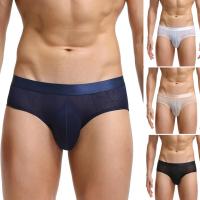 HOT★Super Soft Comfortable Underwear Ice Silk Sheer Transparent Mesh Mens Briefs Printed Shorts Sexy Exotic Low-Waist Underpants