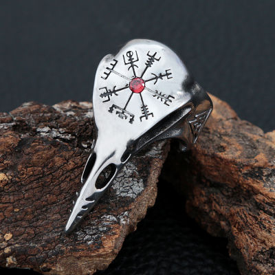 Vintage Viking Compass Crow Skull Rings Men Women Stainless Steel Odin Raven Skull Ring Pagan Nordic Viking Accessories Jewelry