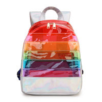 Fashion Rainbow Stripe Laser Backpack PVC Transparent Contrast Color Casual Large-Capacity School Bag Travel Women Backpack