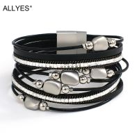 【When the flowers bloom】 ALLYES ไม่สม่ำเสมอ MetalBeads Leatherfor ผู้หญิงแฟชั่นหลายห่อกำไลข้อมือของขวัญเครื่องประดับหญิง