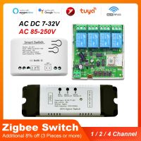 【YD】 Zigbee Tuya Relay Module 1/2/4CH DC5V 7-32V 220V RF433Mhz With